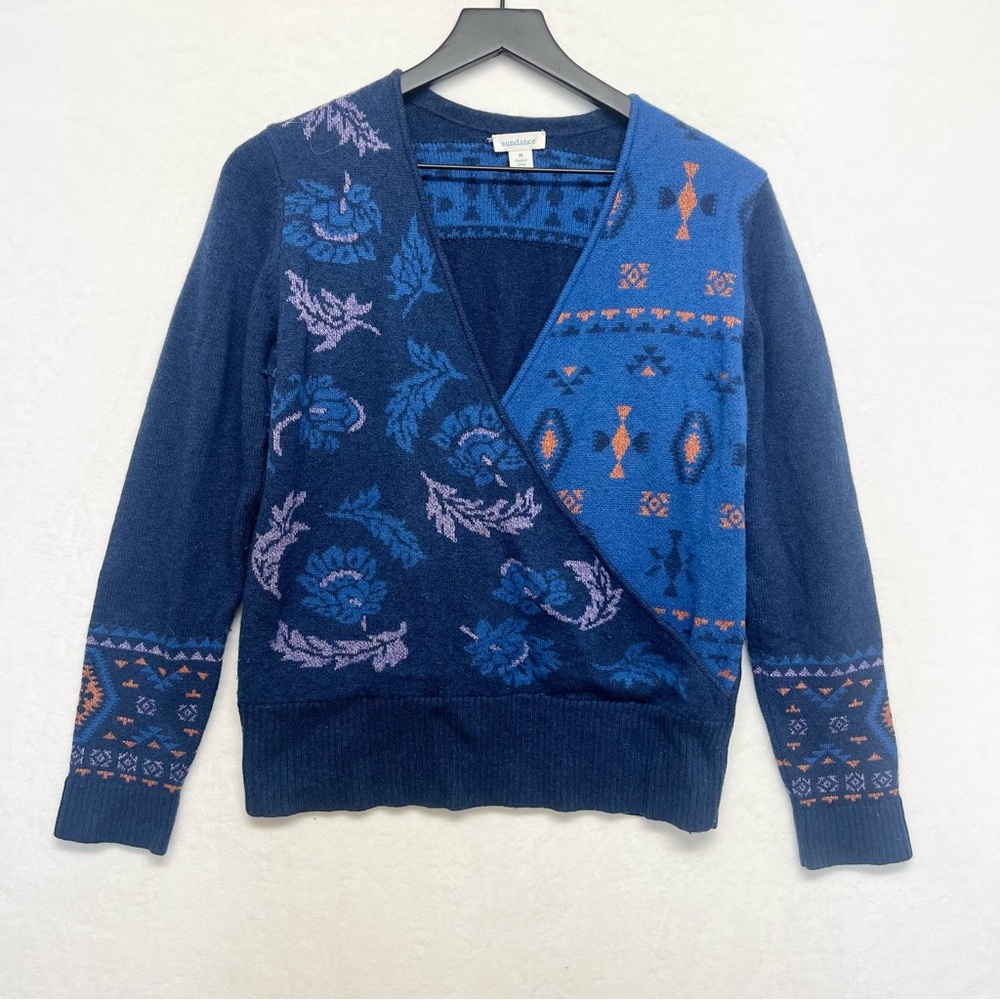 Sundance Blue Multi-Pattern Wrap Sweater - Picture 7 of 13